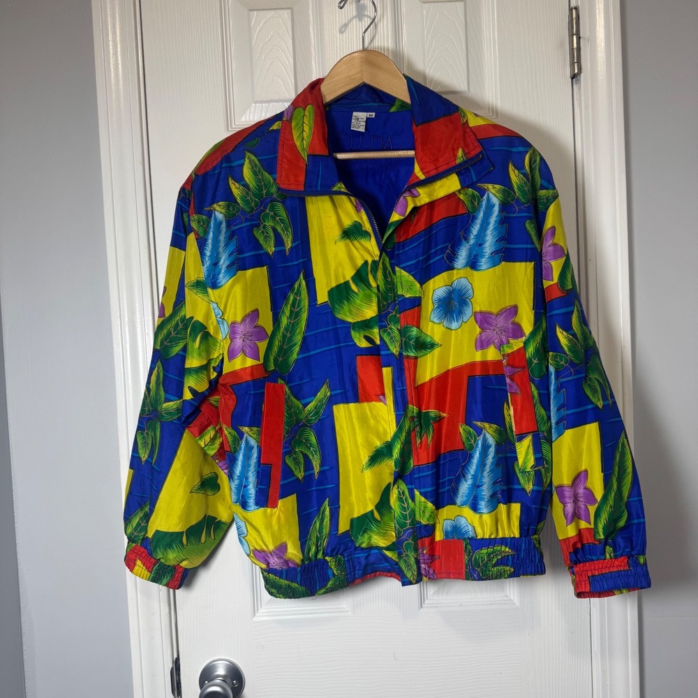 Vintage FUDA International 100% Silk Bomber Jacket Women's Medium M Shoulderpads